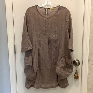 NANA KO NanaKo lightweight tan Langenlook crinkled tunic top w/ pockets M L
